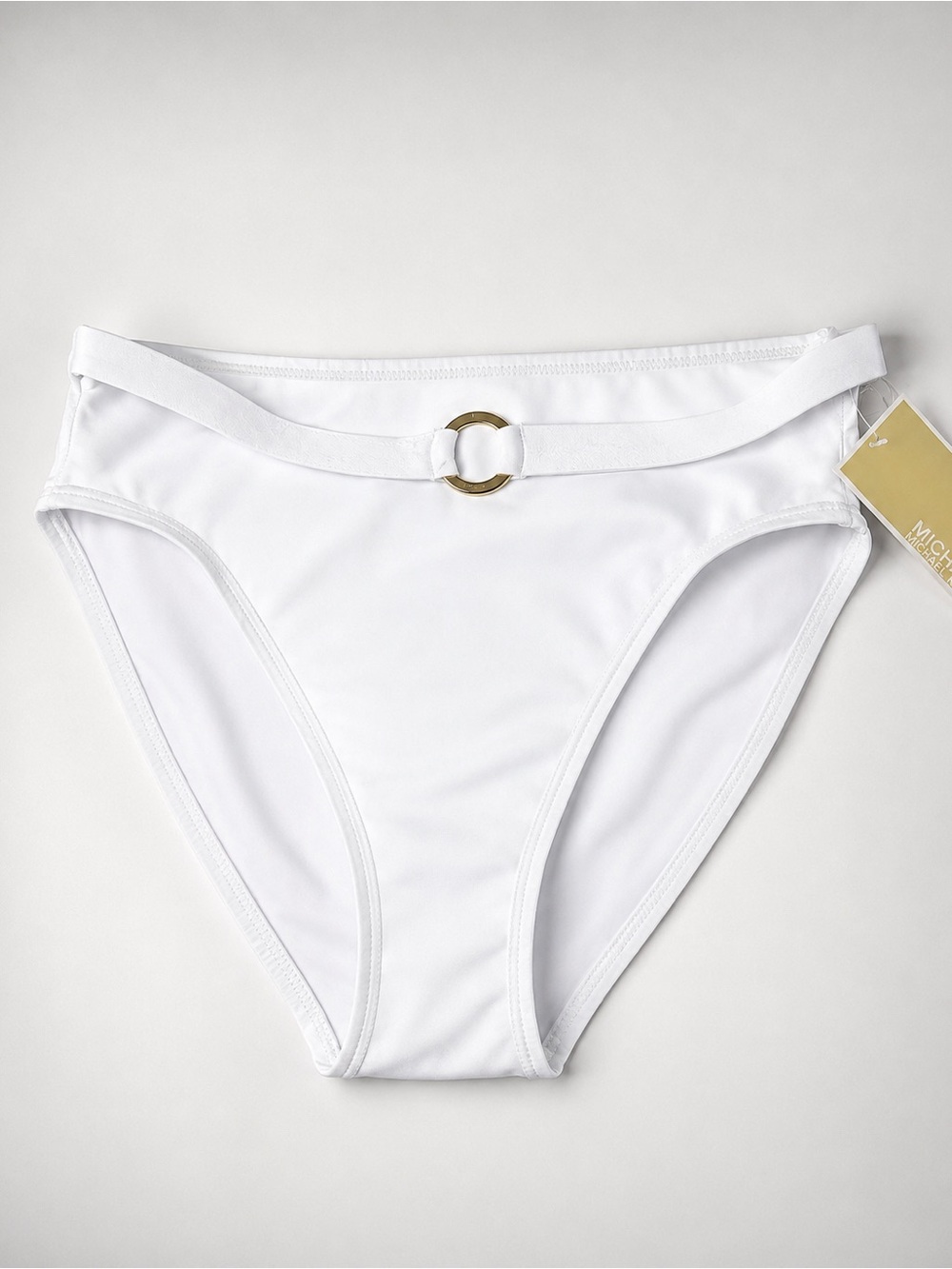 Michael Kors White Bikini Bottom with Gold Ring Accent